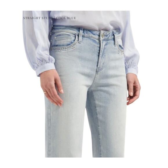 Florez Sophie Stud Jeans Women 28 Cool Blue Light Wash Straight Leg Minimal - Picture 14 of 14